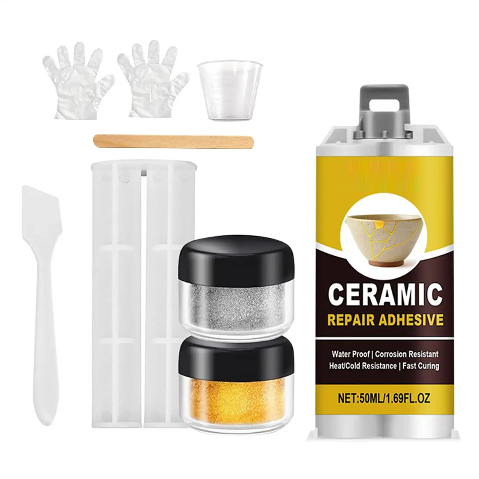 50ml JapaneseKintsugi Ceramic Repair Kit Food Safe Gold Adhesive for Broken Pottery Art Craft Bathtub Sculpture Restoration