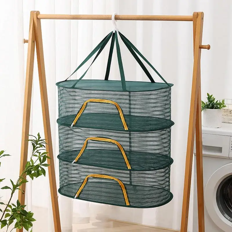 Drying Rack Net Foldable 3 Layers Dryer Rack With Zippers Portable Strong Nylon Rope Multi-function Food Mesh Dryer For Garden