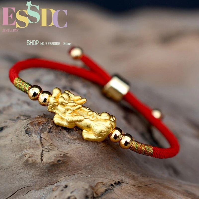 

Trendy Chinese Hand-woven Dragon Knot Red Rope Pure 999 Silver Pixiu Charm Bracelet for Men Women or Lovers Wholesale