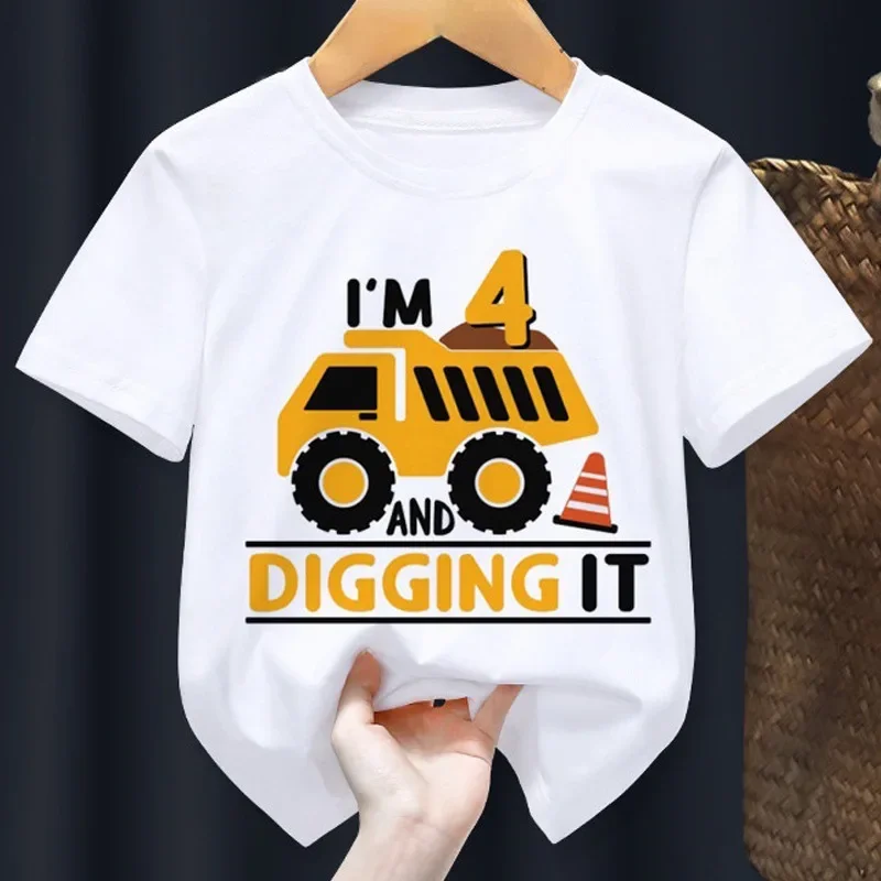 Digger Toy Digital Family Round Collar Printed White T-shirt Short Sleeve Children Tops  Harajuku Aesthetic Clothes