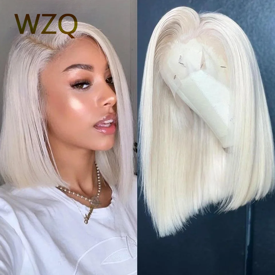 Platinum 60 Colored Short Bob Wig White Blonde Straight 13x4 Lace Front Human Hair Wigs HD Transparent Lace Frontal Wig 180%