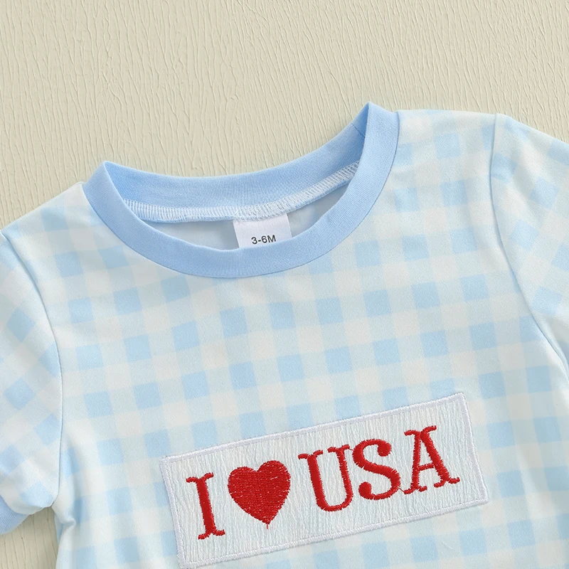 

Комбинезон для младенцев без рукавов с круглым вырезом, полосатый комбинезон со звездами и вышивкой для празднования дня памяти, наряд