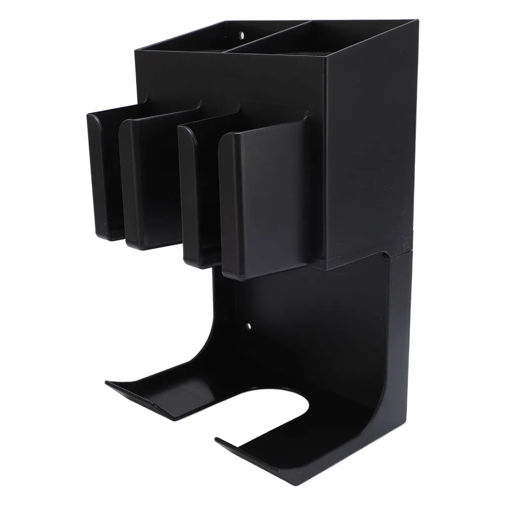 PP Barber Clipper Holder Rack Wall Mounted Multiple Slots Hair Trimmer Storage Rack Multifunctional Design Black Color