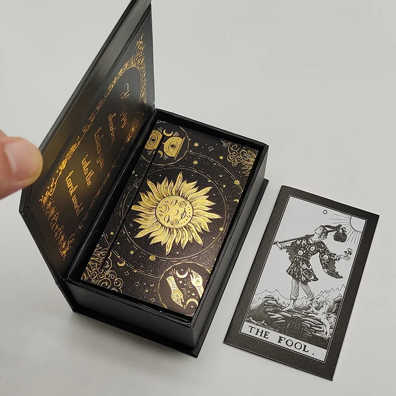 Luxe Finish Divinative Gold Foil Tarot Cards Fantastic Board Game Set For Predictive With Wooden Card Stand