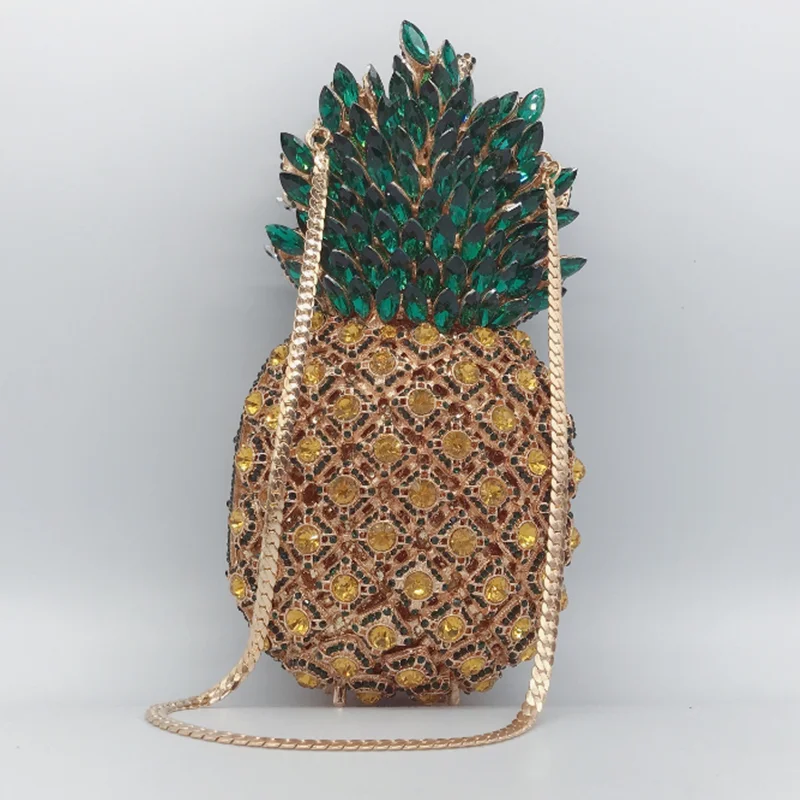 

Diamond Pineapple Evening Clutch Bag Party Wedding Women 2024 Luxury Designer Rhinestone Metallic Purses Fruit Crystal Handbag