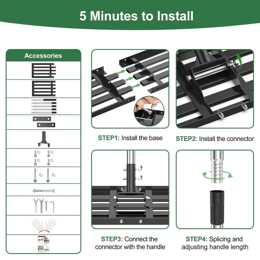 مشط تسوية العشب بوصة، أداة تسوية العشب 72 جهدًا، مقبض من الفولاذ المقاوم للصدأ، أداة تسوية العشب لملعب الجولف في ساحة المراعي Ga
