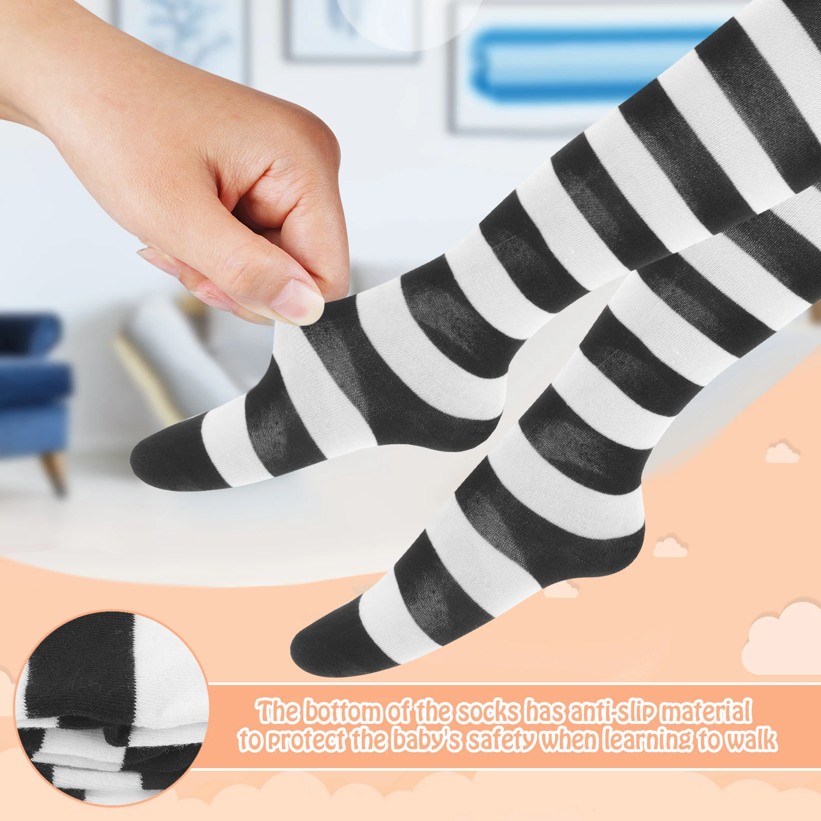 

Black White Wide Striped Thigh High Over Knee Socks Legwear Cosplay Festival Christmas Stage Show Fitness