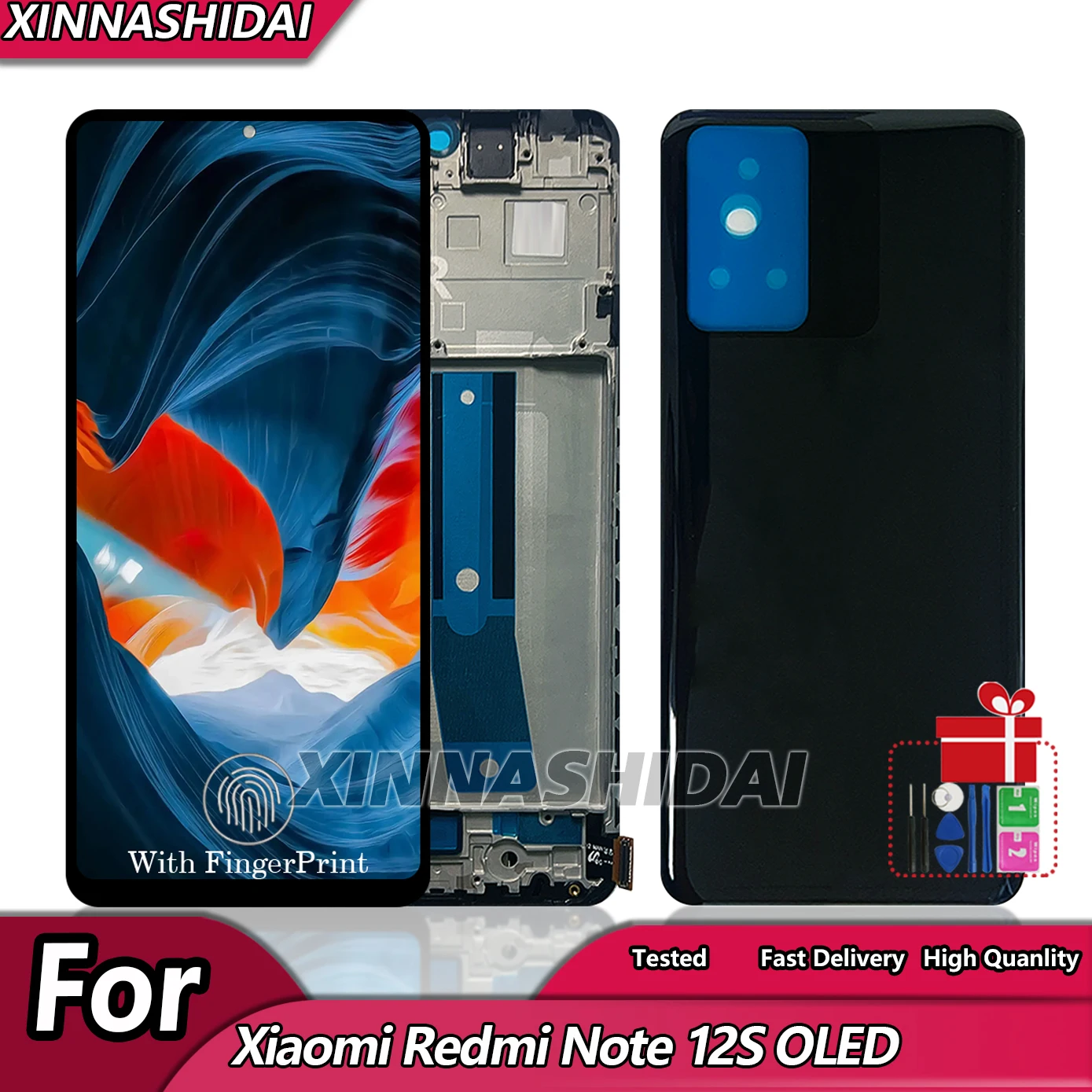 OLED For Xiaomi Redmi Note12S LCD Display Touch Screen Digitizer Assembly With Frame and Battery Cover Redmi Note 12S Display