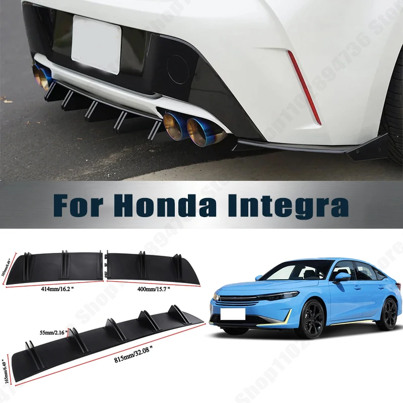 For Honda Integra Rear Diffuser Shark Fin Double Wing ABS Curved Aero Spoiler Anti-Collision Chassis Protector Car Styling