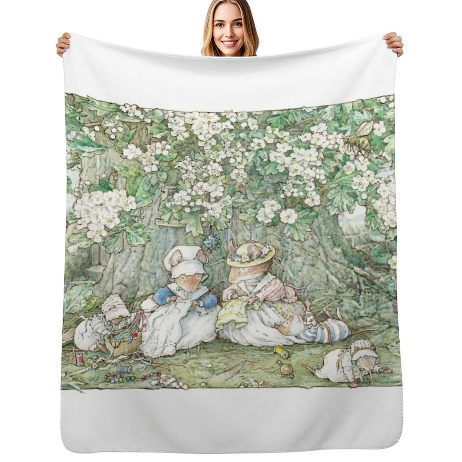 

Brambly Hedge - Hawthorn blossom and babies Throw Blanket Beach christmas gifts Hairy Thermal Blankets