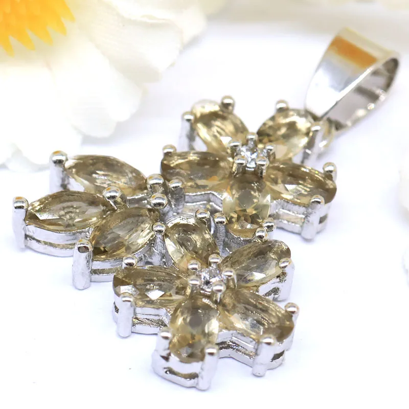 31x21mm Lovely Cute Smokey Topaz Green Emerald Women Wedding Silver Plated Pendant