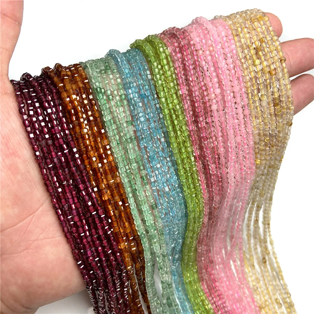 Natural Faceted Stone Beads 2mm Square Garnet Tourmaline Strawberry Quartz Loose Spacer Beads for Jewelry Making DIY Supplies - view 6