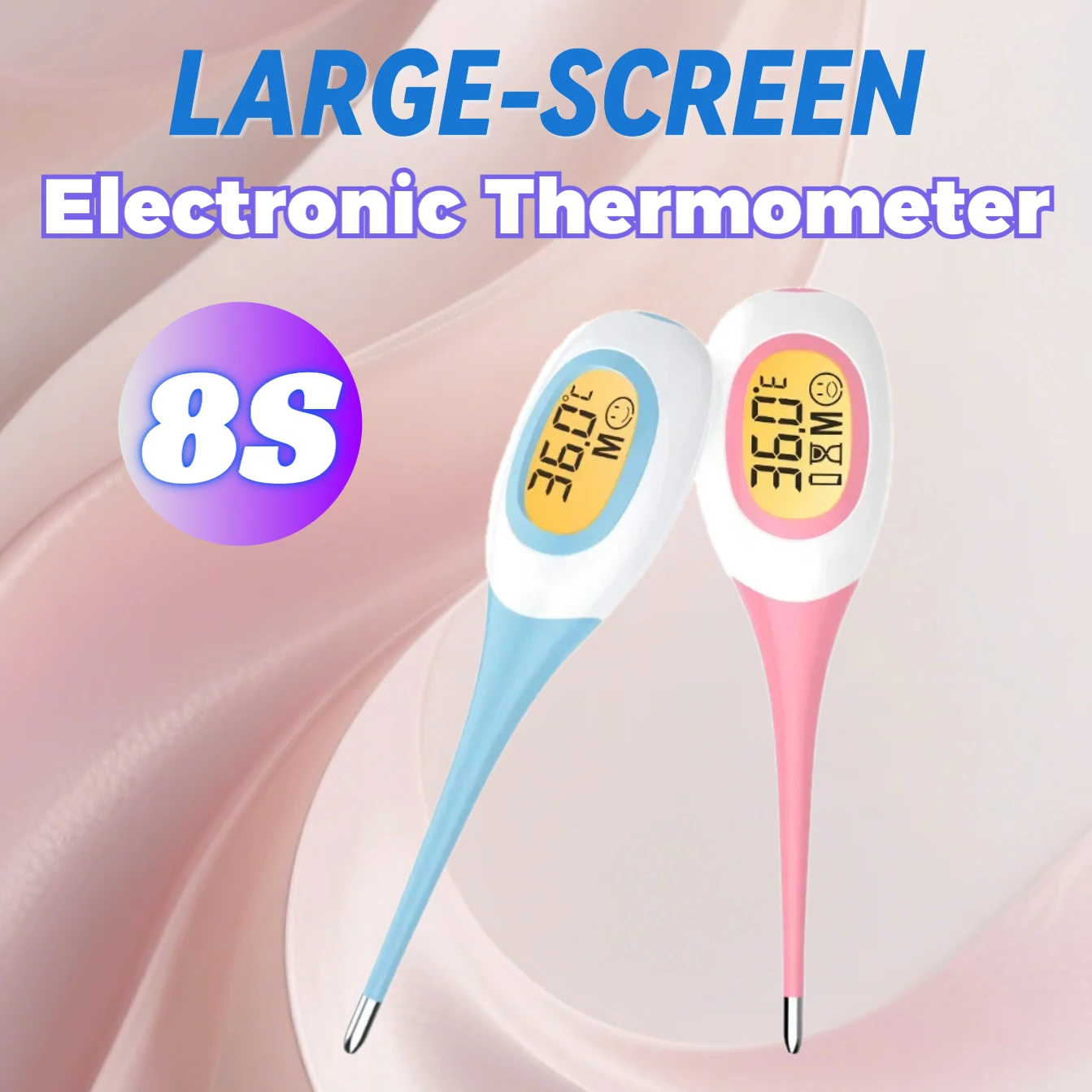 AiQUE Medical Fast Thermometer 3 Color Backfit LCD Screen Soft Probe Waterproof Oral Underarm Temperature Child＆Adults Fever
