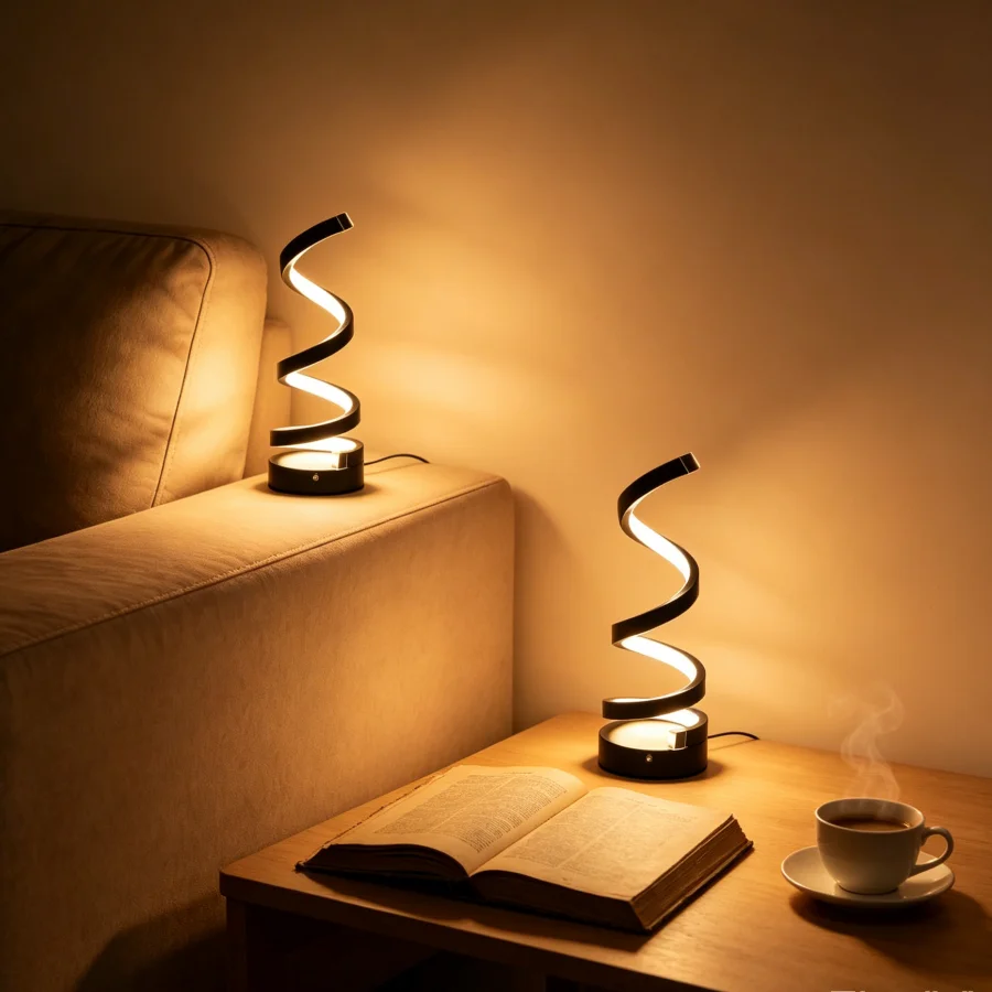 

Набор из 2-х художественных спиральных светодиодных настольных ламп, с регулируемой яркостью, теплый белый свет, декоративные ночники для спальни, гостиной, домашнего декора