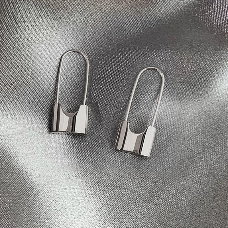 Huitan Hip Hop Lock Earrings Metallic Style Piercing Cool Accessories for Women Daily Wear Stylish Earrings Dropshipping Jewelry