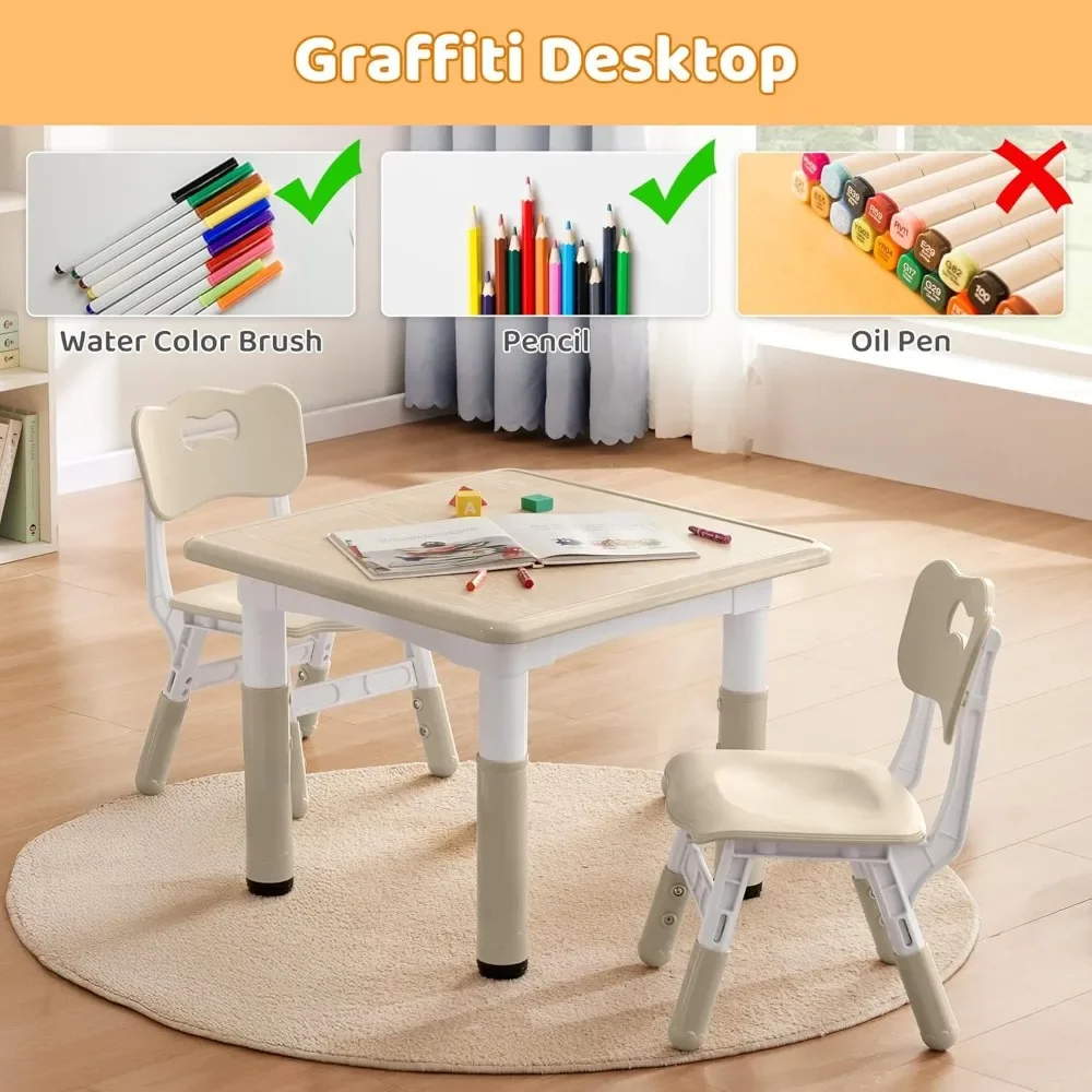 

Kids Table&Chairs Set 2 Chairs Non-Slip Toddler Activity Table With Wipe-Clean Desktop Height Adjustable For Ages 2-8 Activitie