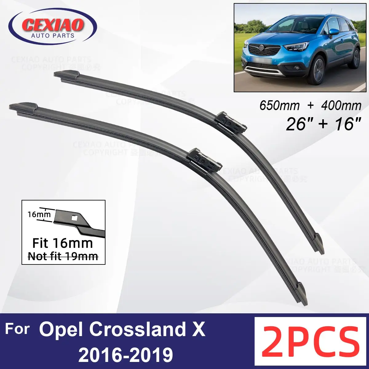 

Car Wiper For Opel Crossland X 2016-2019 Front Wiper Blades Soft Rubber Windscreen Wipers Auto Windshield 26" 16" 650mm 400mm