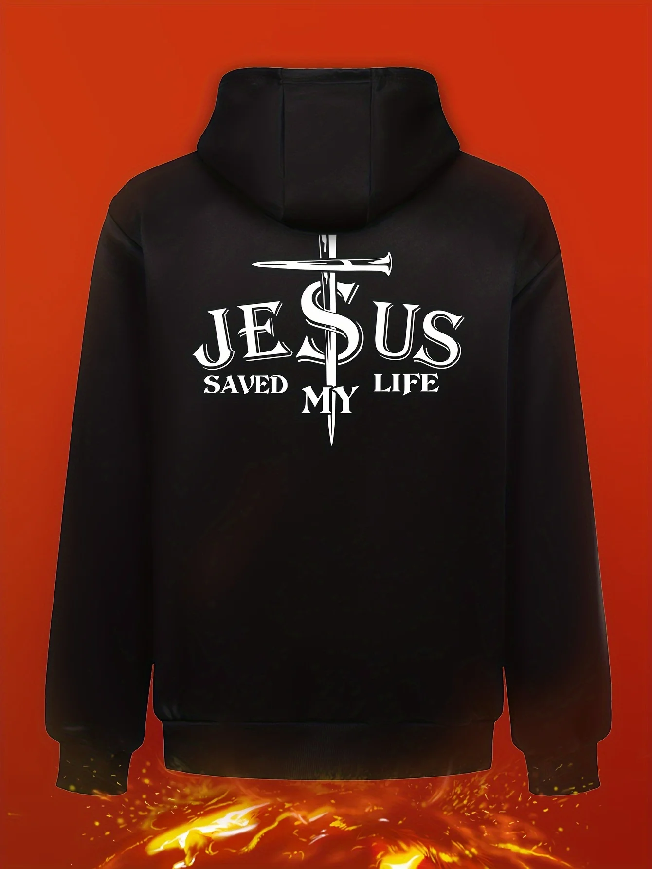 Men's Christian Religious Hooded Jacket - Saves My Life Graphic Zip-Up Coat With Front Pocket Warm Winter Outerwear For Men