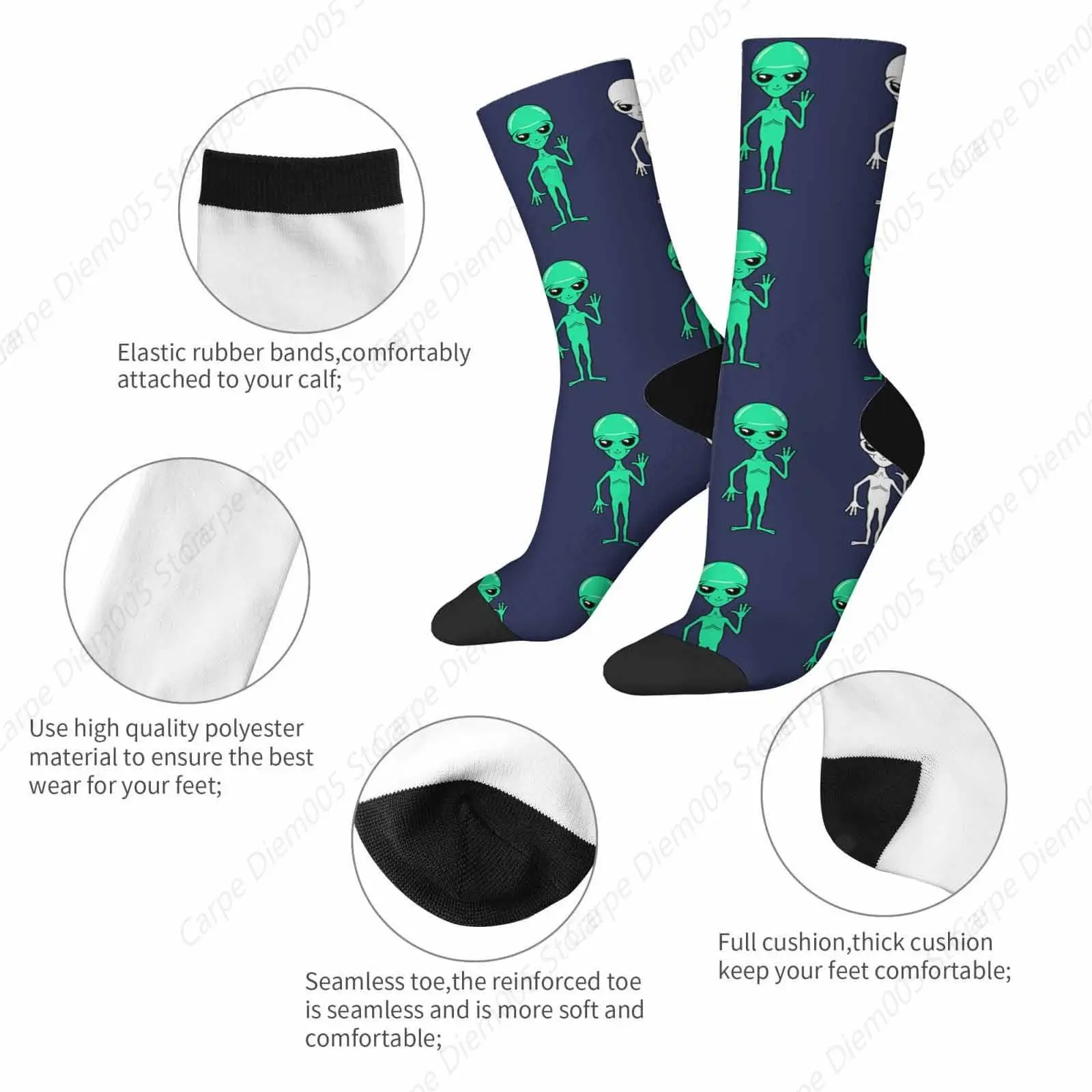 Cartoon Character Alien Mens Fun Dress Socks Group Of Green Alien Socks For Women Funny Novelty Crazy Design Cotton Socks