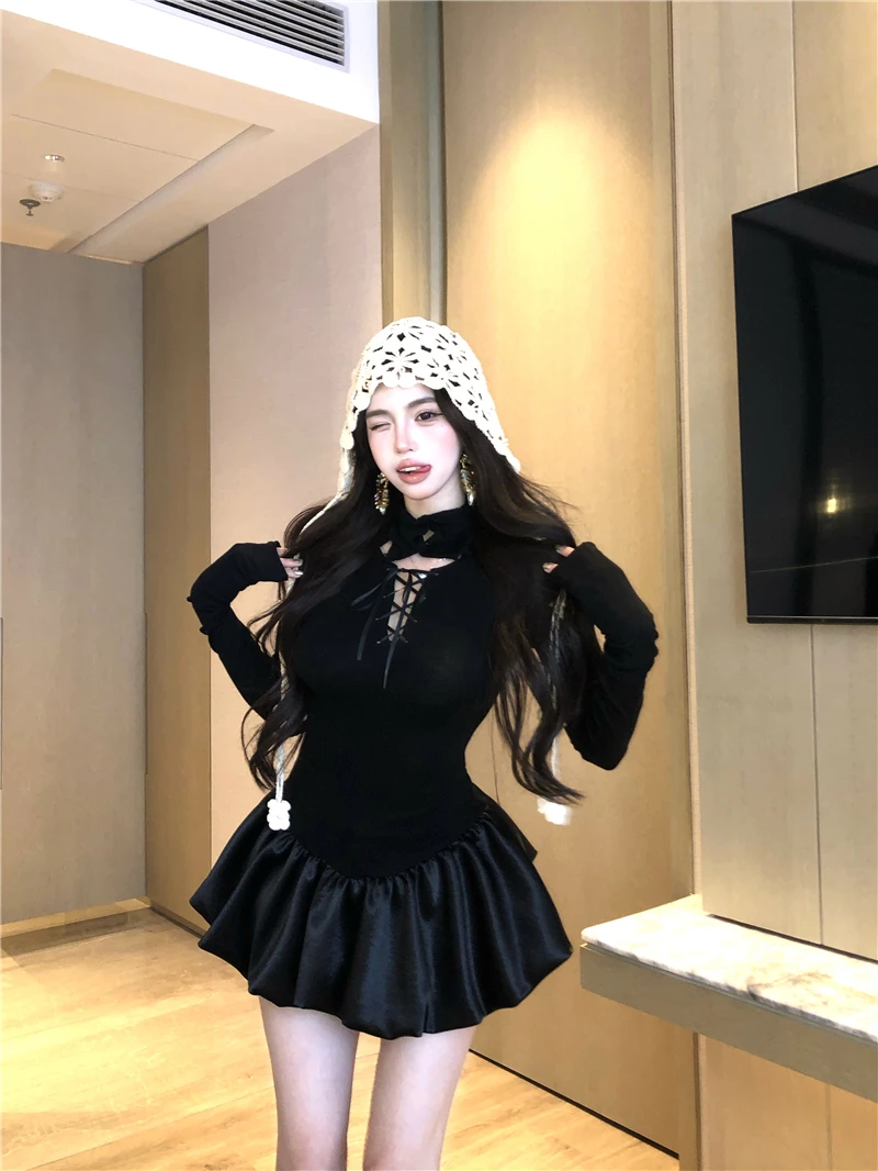 فستان قصير برعم قوطي داكن ثوب حفلة للمرأة خمر نمط الشرير الرقبة شنت ضمادة فساتين قصيرة قصيرة حفلة ليلة فيستدو #4