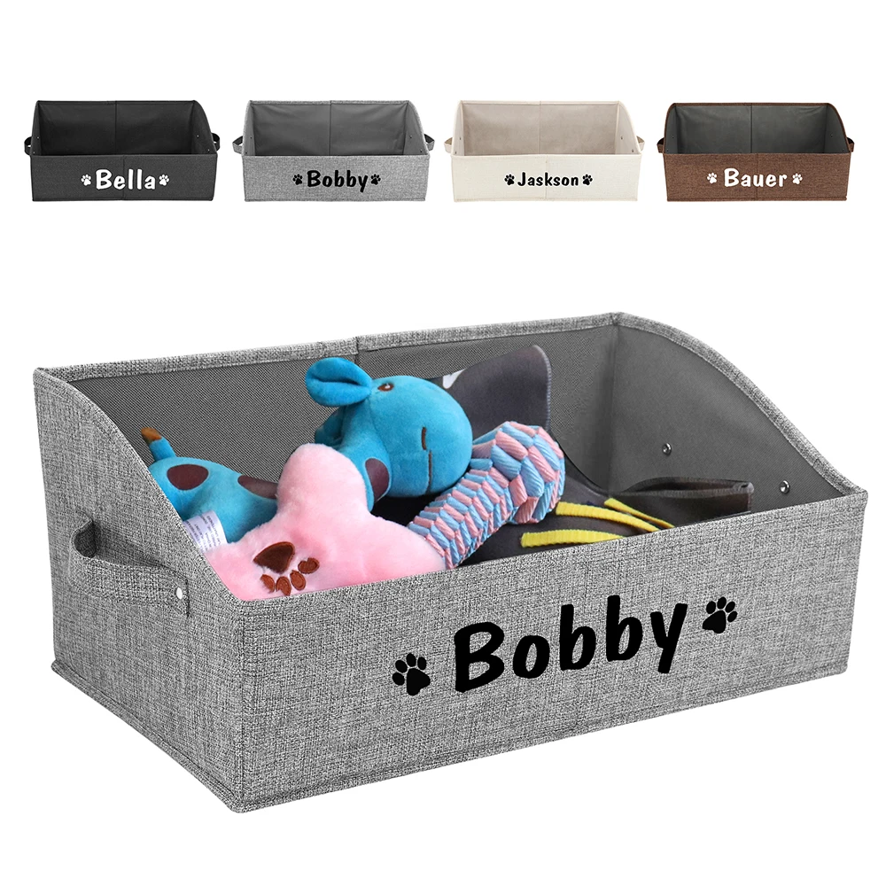 Custom Dog Toy Box Dog Accessory Storage Bin With Handles Pet Organizer Storage Basket For Toys Clothes Blankets Leashes Pug