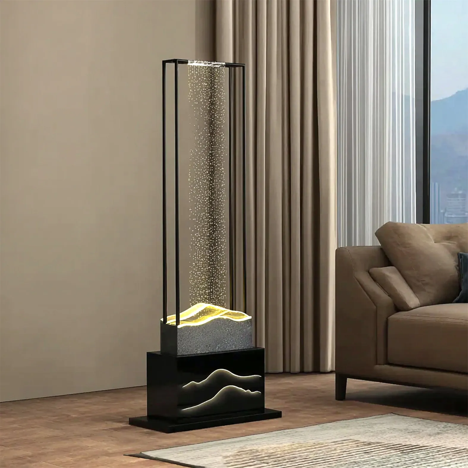 

Flowing water ornaments, housewarming, gifting, stainless steel landscape, living room, water circulation floor lamp
