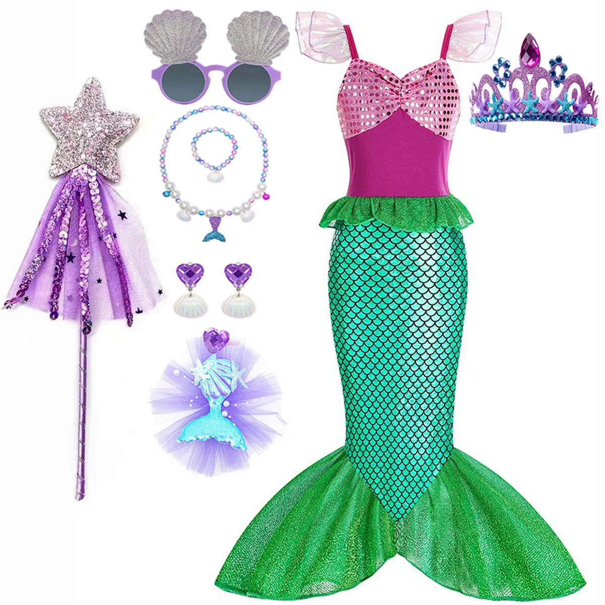 Story Little Mermaid Ariel Princess Costume Kids Dress For Girls Cosplay Children Carnival Birthday Party Clothes Mermaid Dress