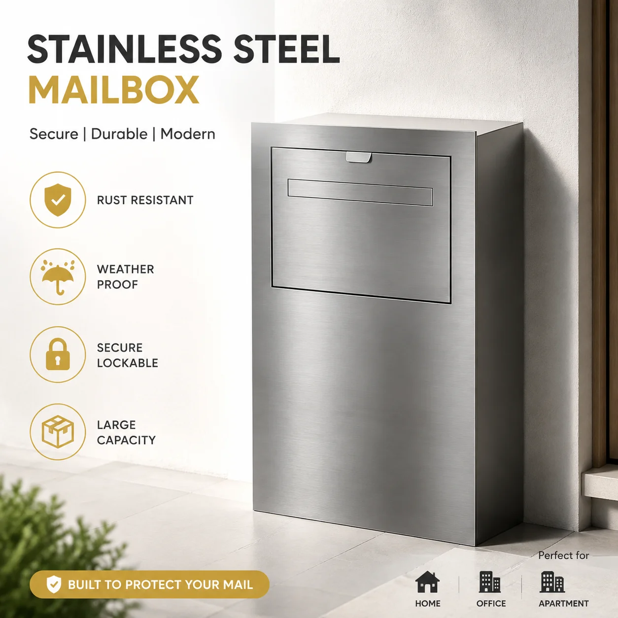 Stainless Steel Wall-Mounted Parcel Mailbox with Lockable Panel and Large Capacity