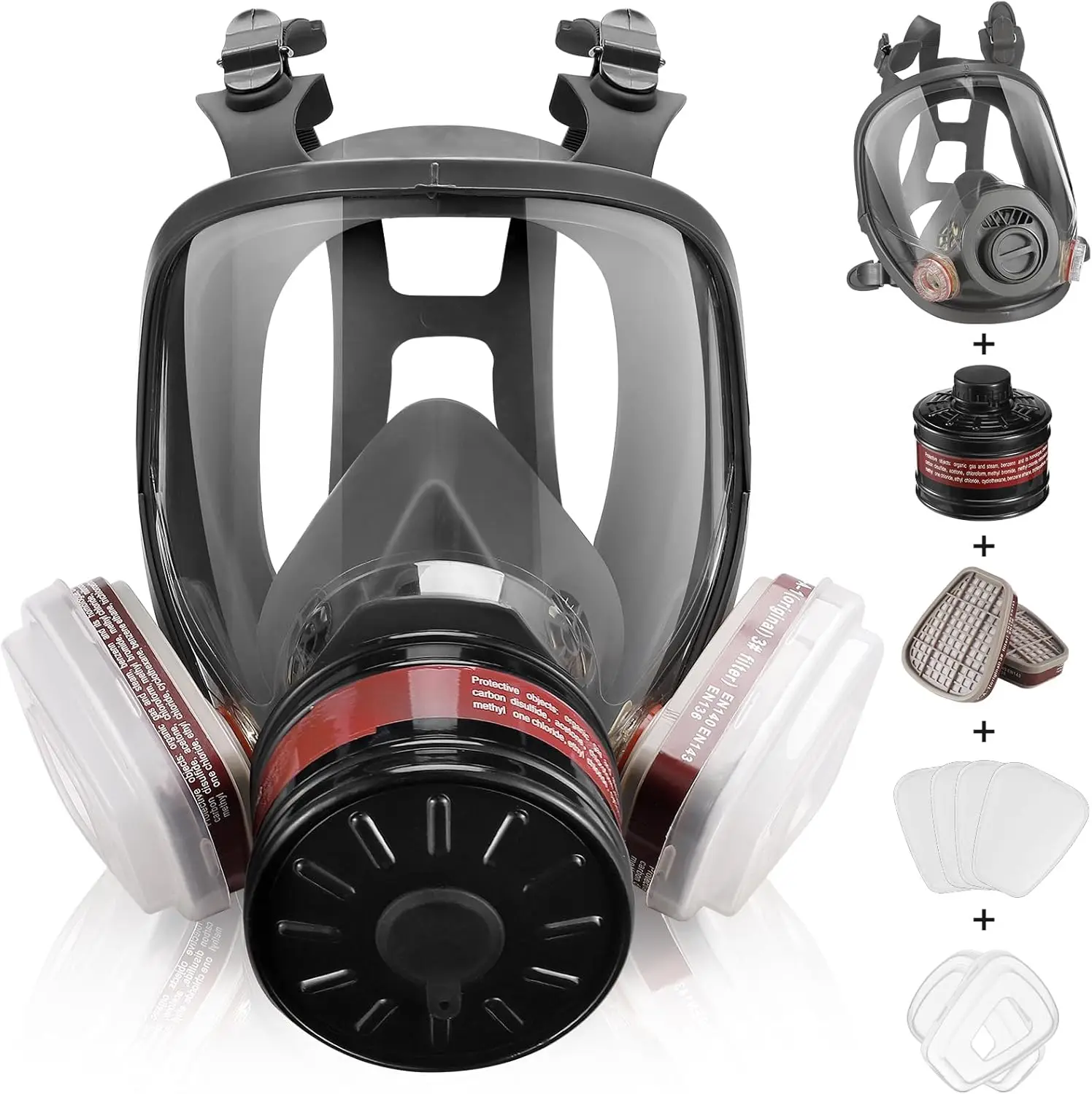 

Full Face Gas Mask with 6001cn & 40mm Filter for Gases, Dust, Vapors - Reusable Respirator for Industry, Spray Paint