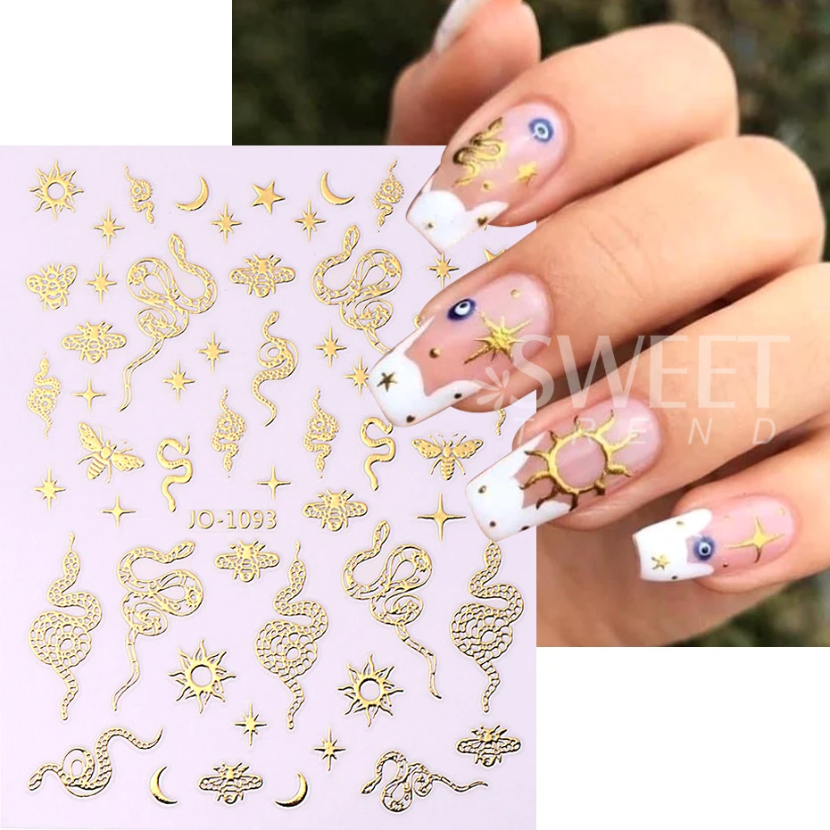 3D Golden Snake Nail Art Stickers Sliders Love Star Rose Design Valentine's Day Samoprzylepne naklejki na paznokcie Ozdoby do manicure