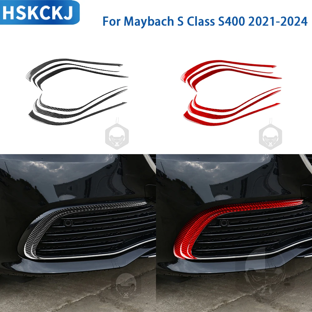 For Maybach S Class S400 2021-2024 Accessories Real Soft Carbon Fiber Front Bumper Side Wind Cover Trim Sticker