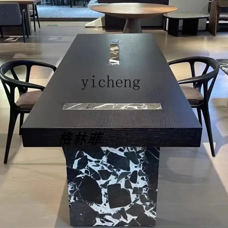 ZC Minimalist Tea Table Modern Minimalist Black and White Marble Tea Table Desk Solid Wood Dining Table