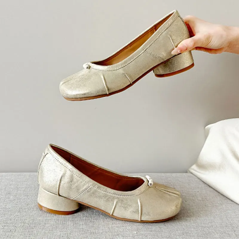 Size 35-43 Gold Tabi Shoes ninja 5cm heel Soft Bottom Loafers Microfiber Comfy Flats Brief Ladies Moccasins Tabi Ninja Shoes