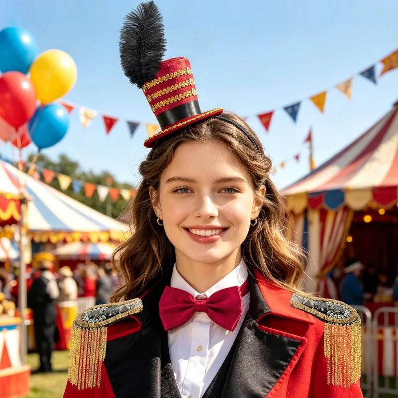 Ringmaster Costume Set–Circus Hat with Shoulder Epaulettes&Red Bow Tie,Majorette Soldier Accessory for Halloween Carnival Parade