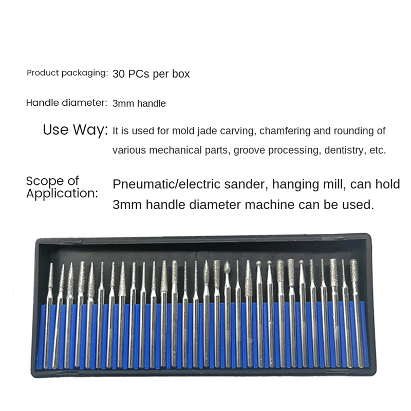 30PCS Grinding Carving Grinder Tool Polishing Electric Grinding Rod Cylindrical Tip Fine 3Mm image 5