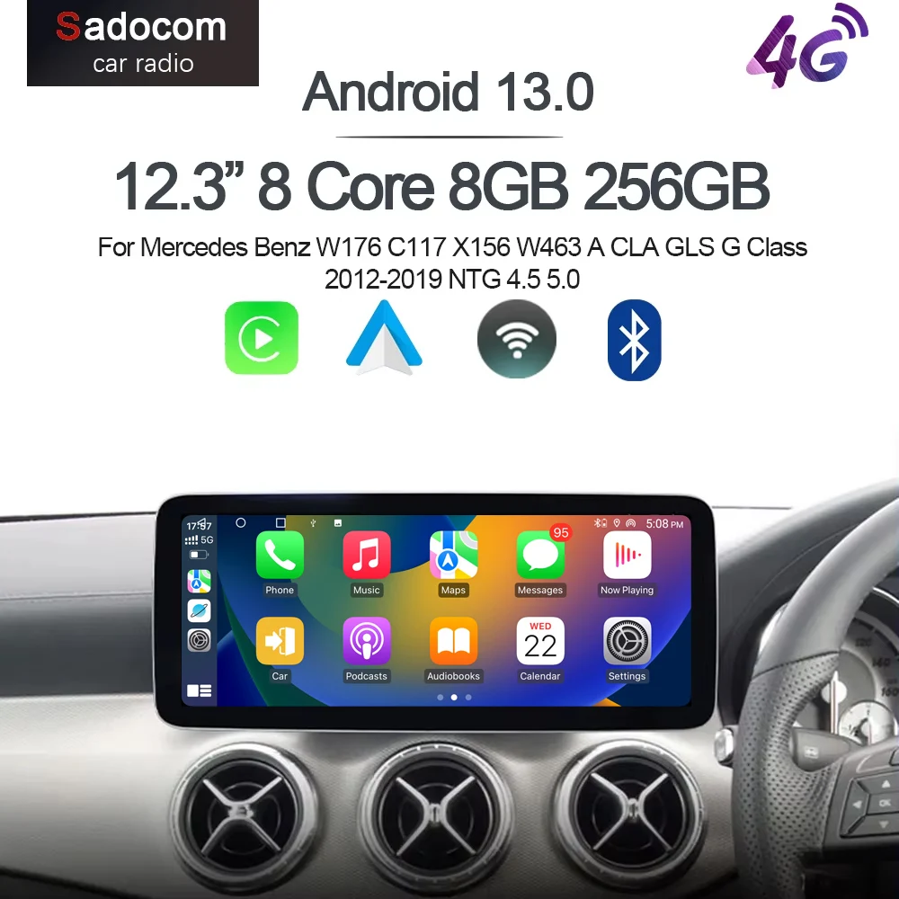 

12.3" Carplay Android 13.0 8G+256G GPS Car radio For Mercedes Benz W176 C117 X156 W463 A CLA GLS G Class 2012-2019 NTG 4.5 5.0