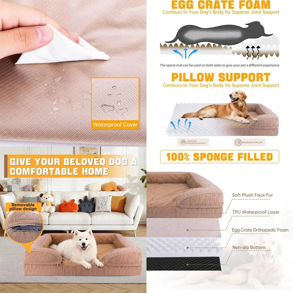 

Большая ортопедическая кровать для собак, водонепроницаемый пенопластовый матрас 42x30 со съемным чехлом, нескользящее основание, коричневый