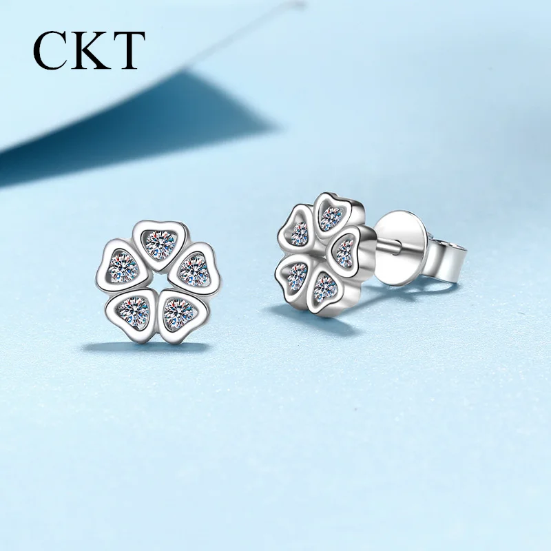 Mewah Platinum Pt950 0.25ct Moissanite anting Stud Famale Niche seratus dengan bunga angin lucu bentuk hadiah pernikahan perhiasan halus