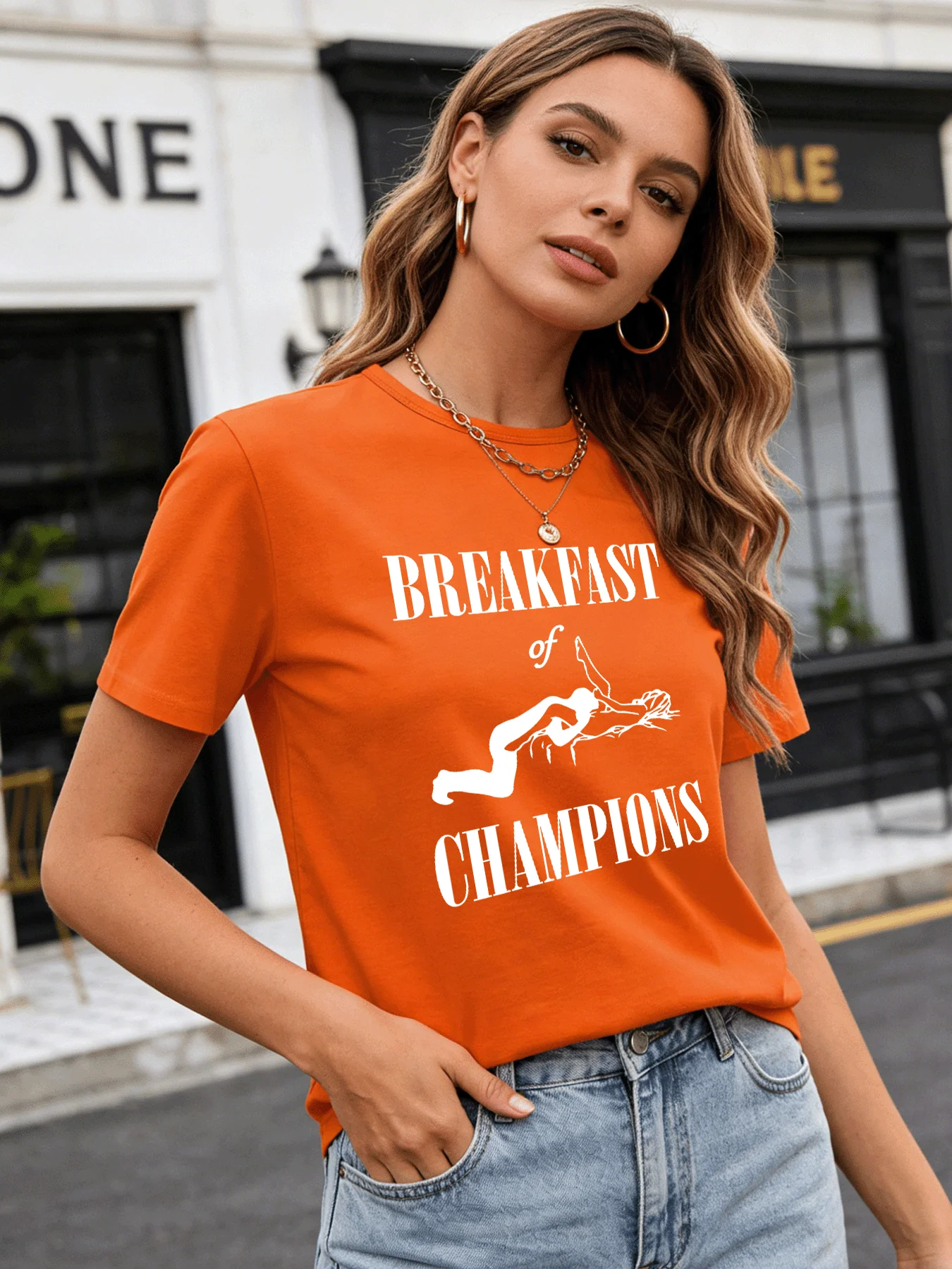 

2026 Spring/Summer New Women's Fashion Casual Loose Round Neck Letter Print Short Sleeve T-Shirt Top in 6 Colors
