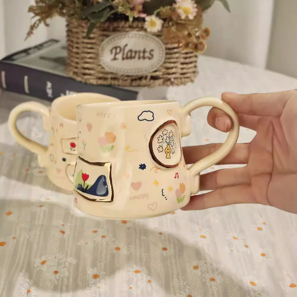 Couple Ceramic Mug Cute Coffee Cup Home Use Gift High Value Birthday Present