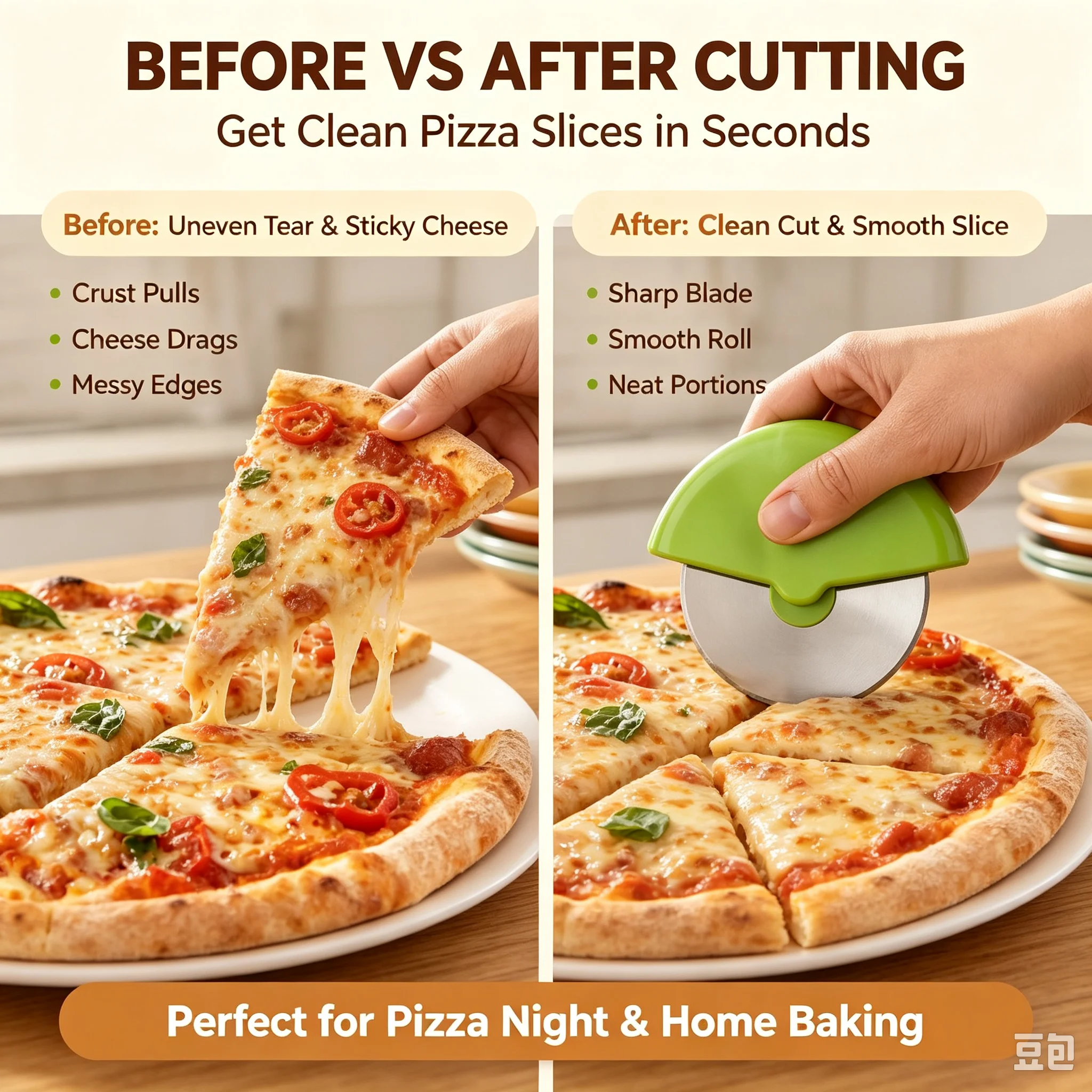 Food-grade stainless steel roller pizza cutter  pastry knife  kitchen gadget  pizza slicer  great baking tool