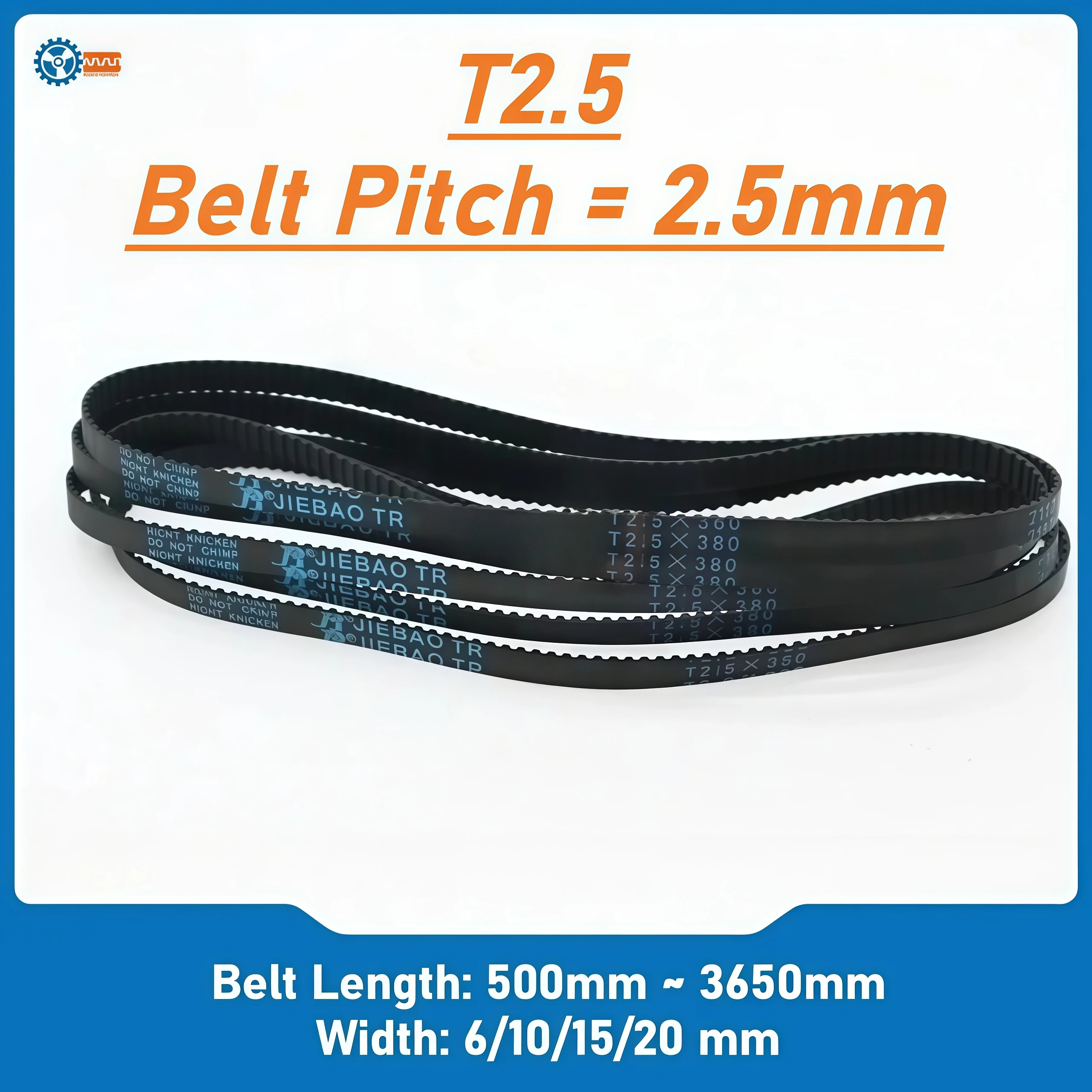 

T2.5 Timing Belt 500-3650mm Length, 2.5mm Pitch Rubber Synchronous Belt, Width 6/10/15/20mm Closed Loop