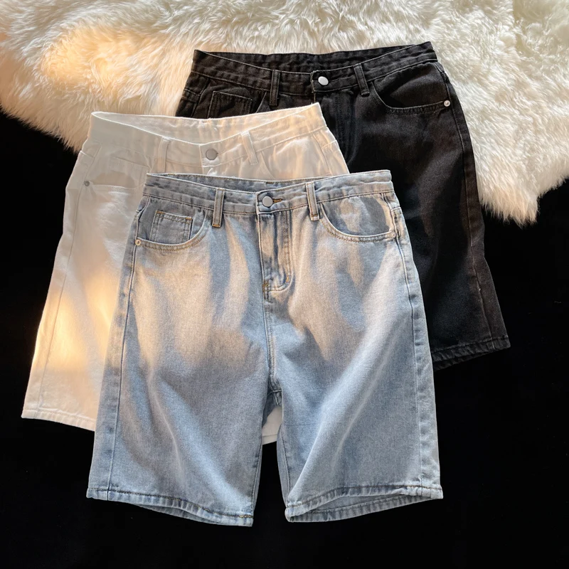 

Men's Color Denim orts Summer Thin Straight Loose Fit Casual mid Waist Five-Quarter Length Straight Leg Trendy Jeans