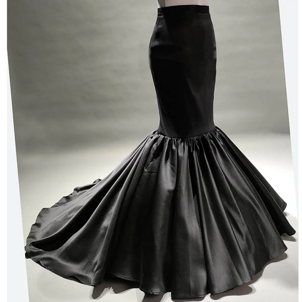 Black Mermaid Long Skirts Women Wedding Party  Formal Wear  Lady  High Waist Satin Skirt Custom Made Color Size Trumpet Skirts