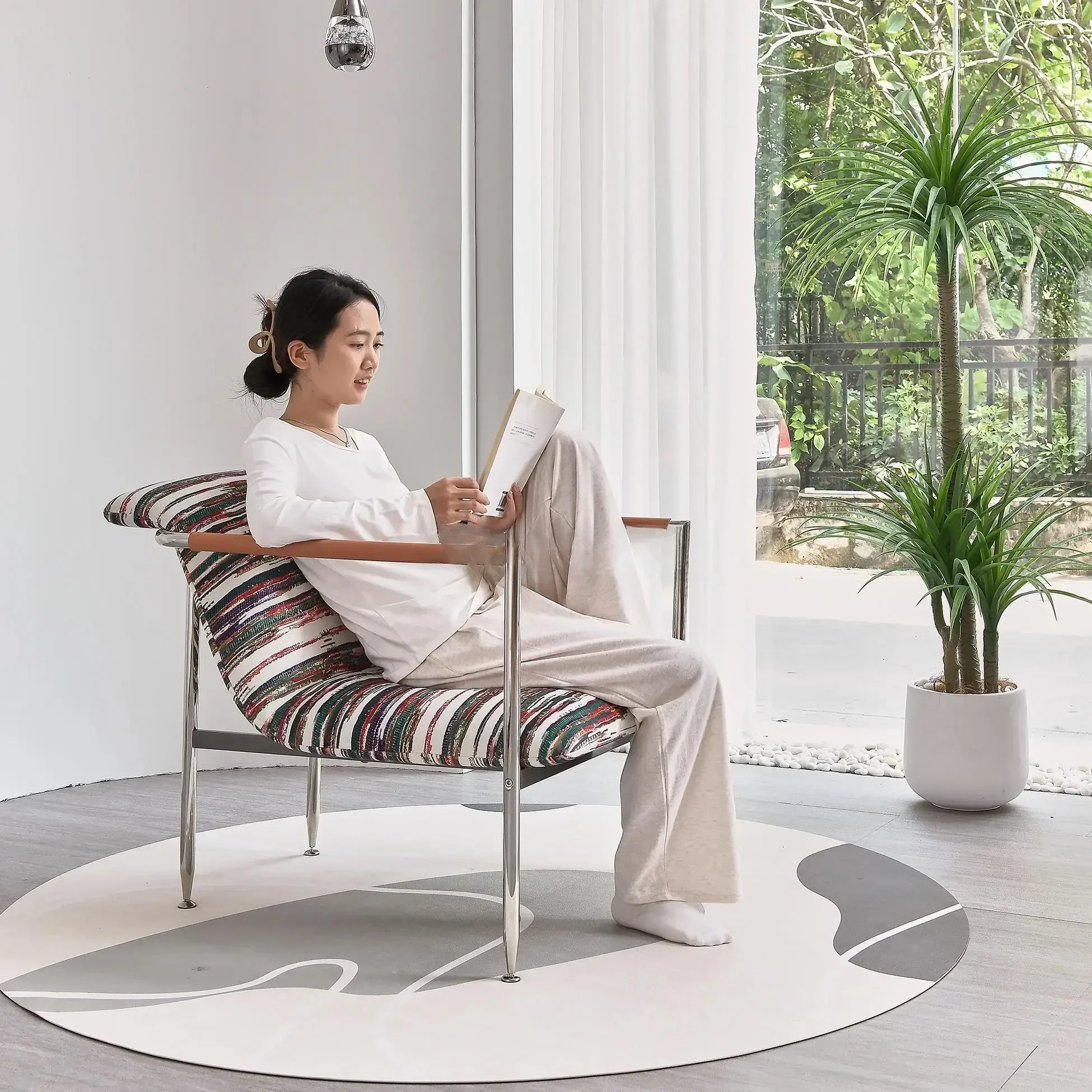 

Одиночный стул для отдыха, гостиная, одиночный стул, каркас из нержавеющей стали, бархатная ткань