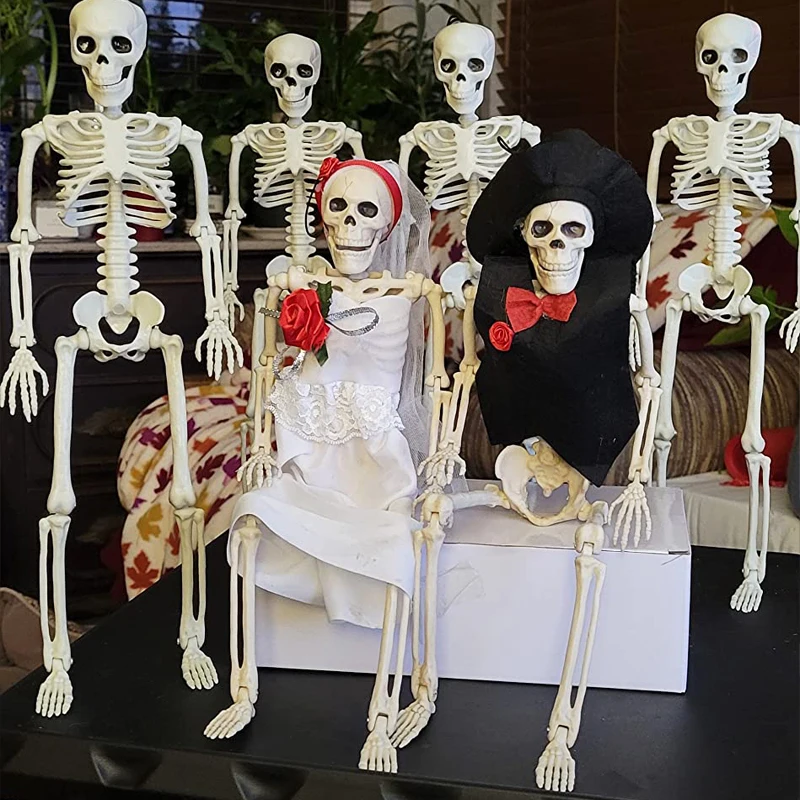 Skeleton Halloween Decorations 40cm Posable Funny Lifelike Plastic Skeletons for Haunted House Graveyard Scene Party Props Decor