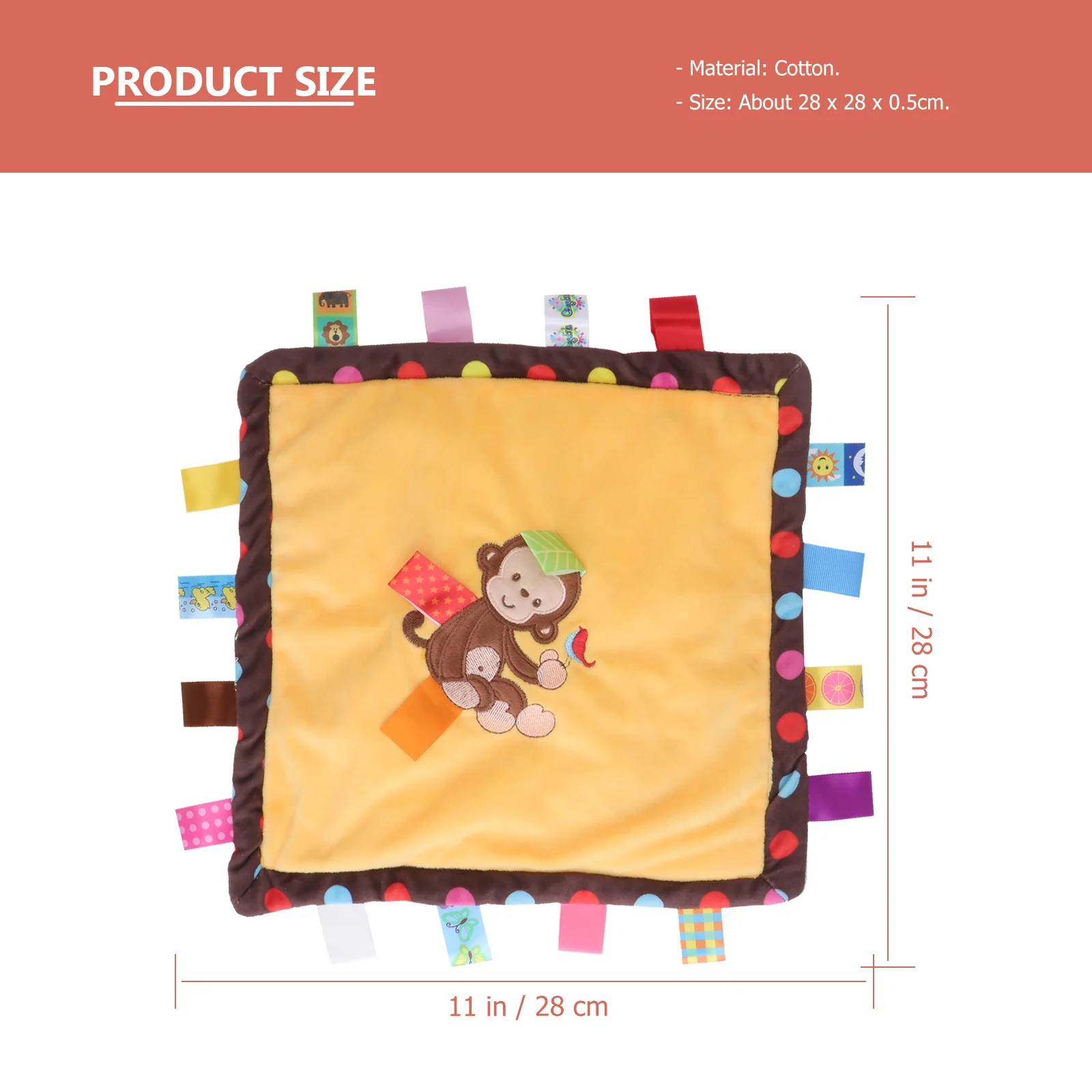 Panno per dentizione scimmia Cotone premium morbido da masticare per bambini Coperta comfort Massaggiagengive per neonati Tag lenitivi Bagno sicuro Lavabile