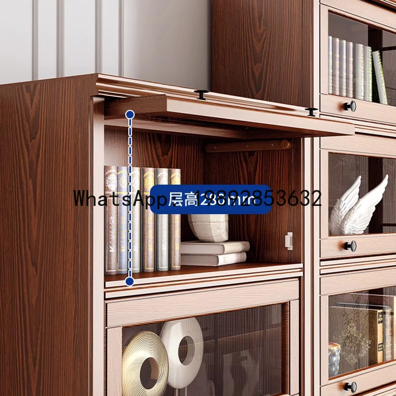 XL Solid Wood Bookcase with Glass Door Dustproof Storage Cabinet for Living Room Home Use