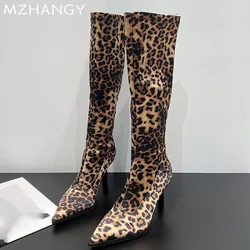 Leopard Women High Boots Sexy High Heels Pointed Toe Shoes Elegan Trend Party Chelsea Boots Pumps Luxury New Mujer Snow Botas