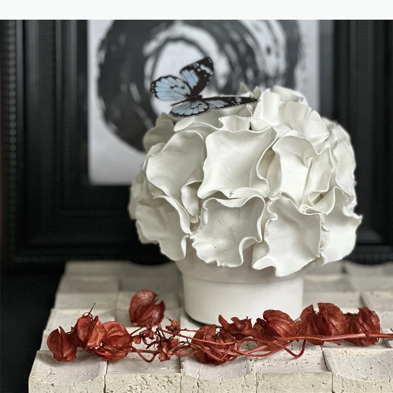 Ceramic Vase Three-dimensional Irregular Petal Folds Flower Vase Ceramic Handicraft Terrarium Home Decoration Accessories